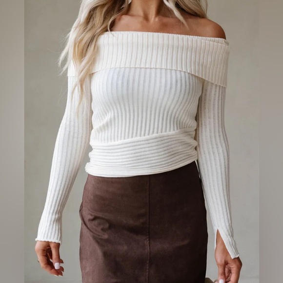 These Three Boutique Off-Shoulder Ribbed Knit Sweater Top - Picture 1 of 1